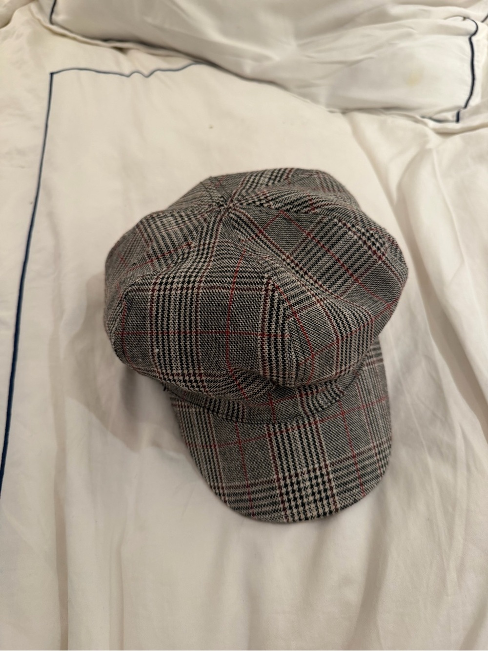 Plaid Newsboy Cap with Red Windowpane